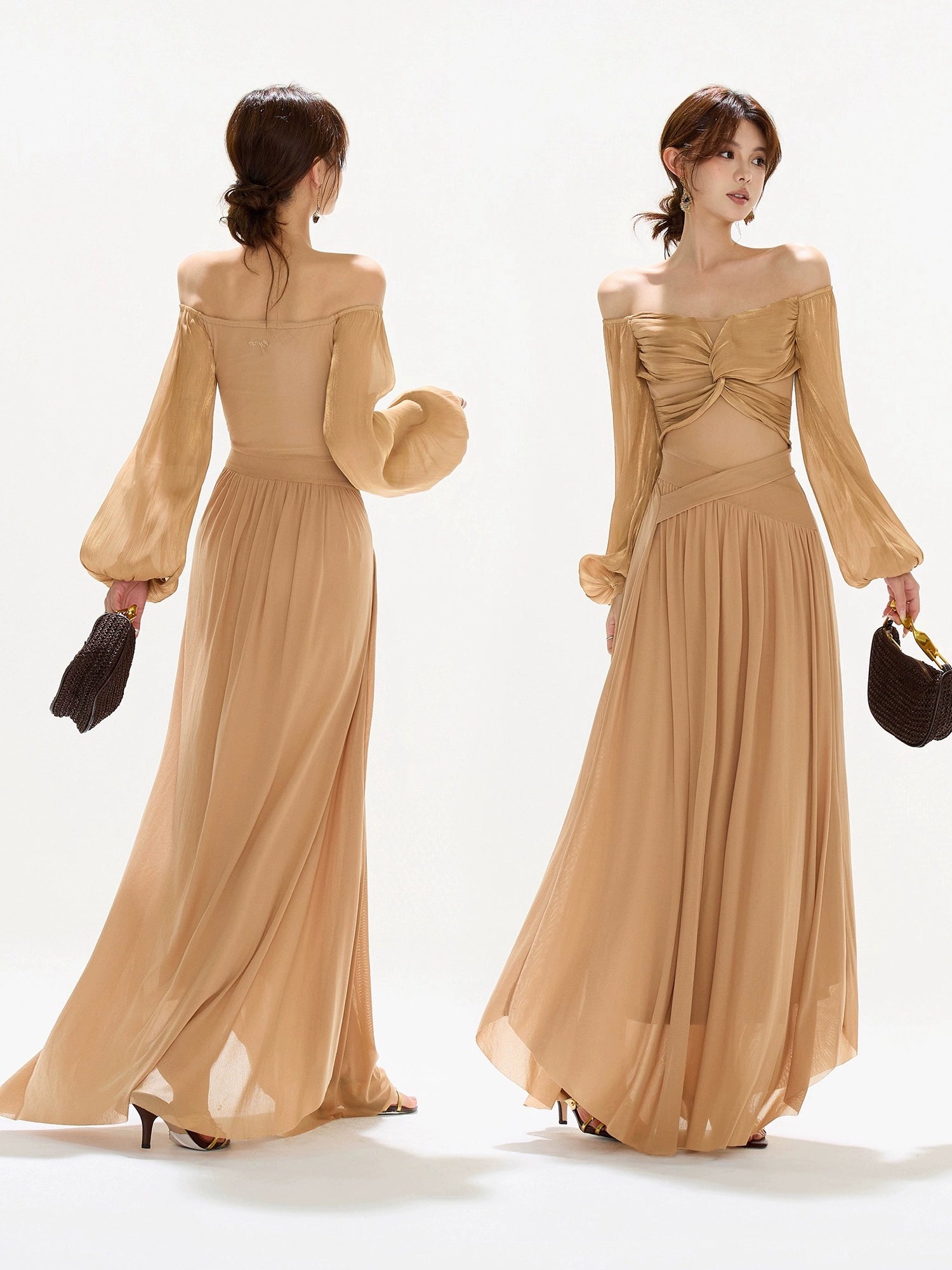 FLOWIG MAXIKLÄNNING MED FJÄRILSSTIL TOPP