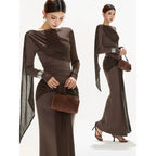 OMLOTT DRAPERAT BRUNT SET KJOL & TOPP