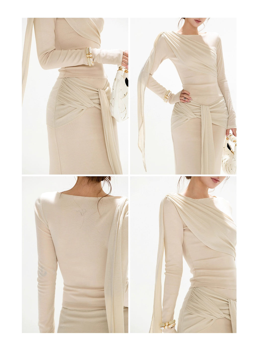 OMLOTT DRAPERAT BEIGE SET KJOL & TOPP