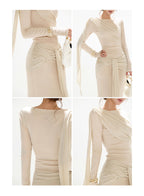 OMLOTT DRAPERAT BEIGE SET KJOL & TOPP