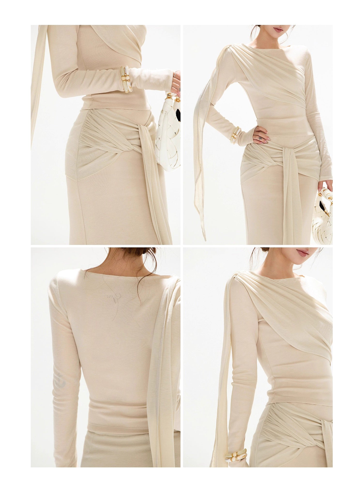 OMLOTT DRAPERAT BEIGE SET KJOL & TOPP