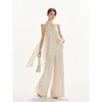 CHAMPANGE-VIT OLD MONEY TVÅDELAT SET BYXOR & TOPP