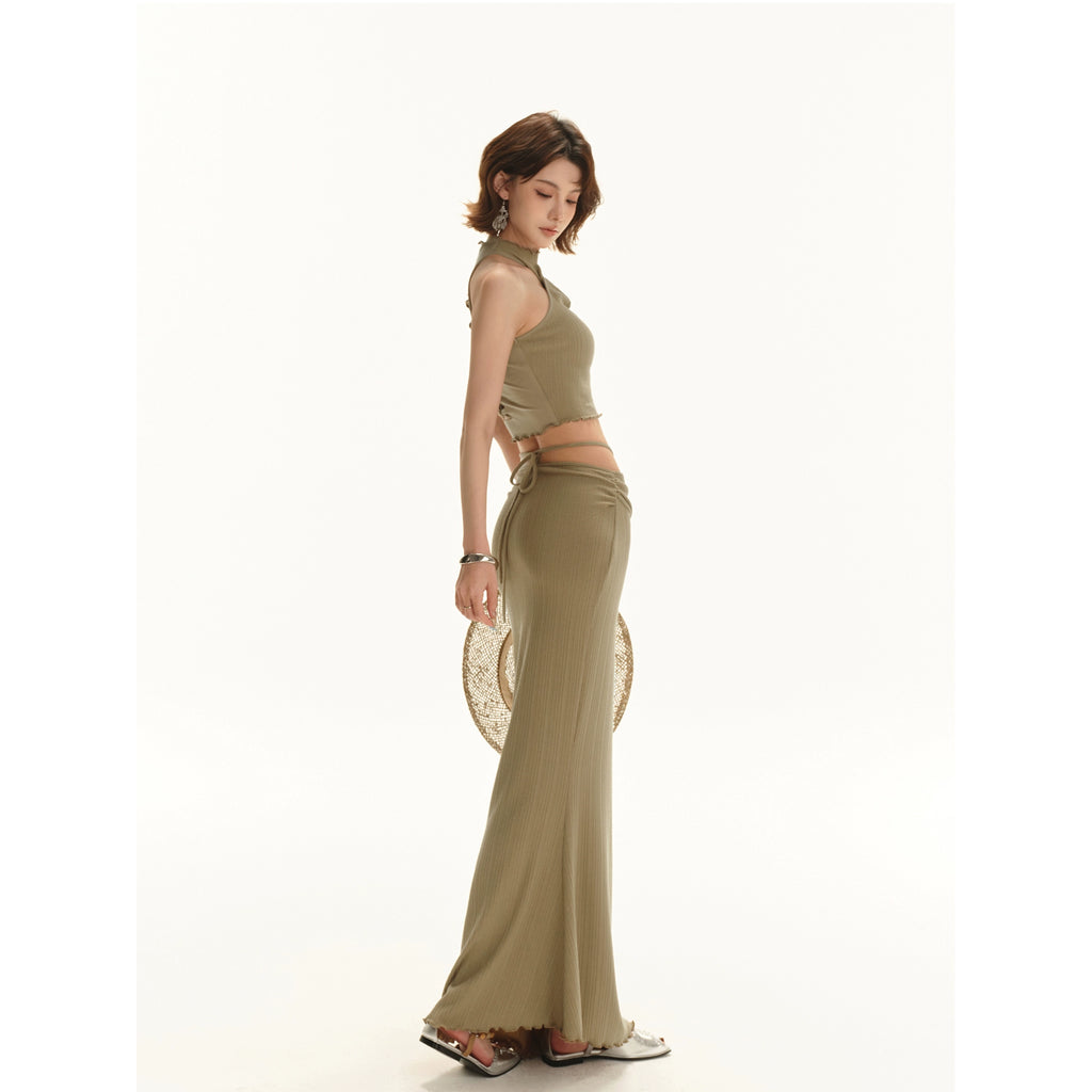 STRETCHIG DRAPERAD GRÖN TVÅDELAT SET KJOL & TOPP