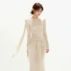 OMLOTT DRAPERAT BEIGE SET KJOL & TOPP