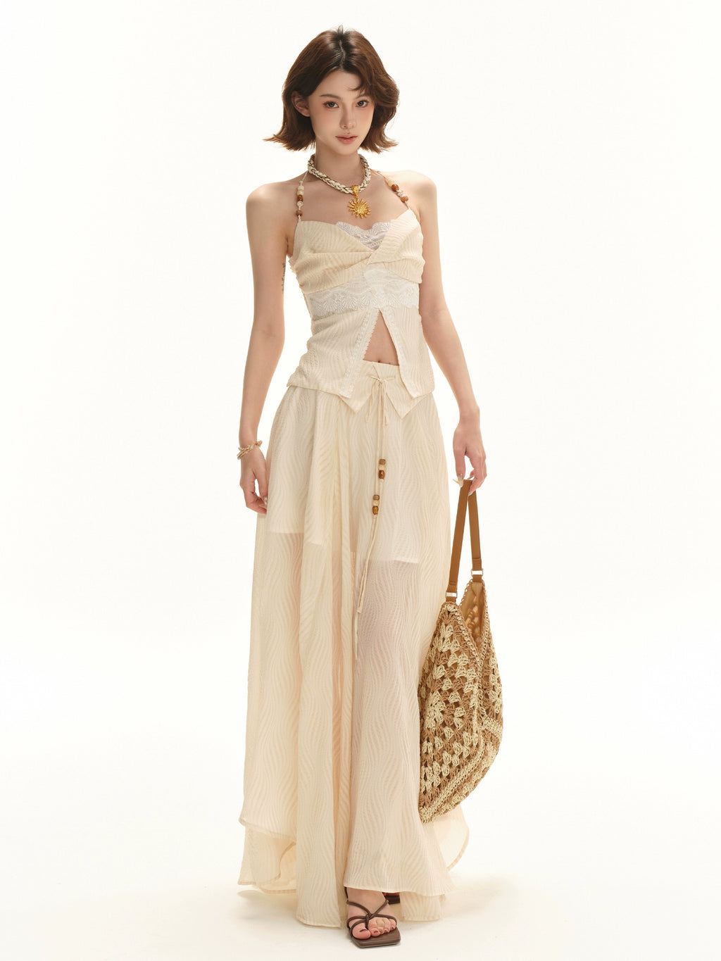 PÄRLBRODERAD HALTER-BANDEAU SET KJOL & TOPP