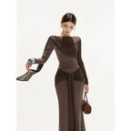 OMLOTT DRAPERAT BRUNT SET KJOL & TOPP