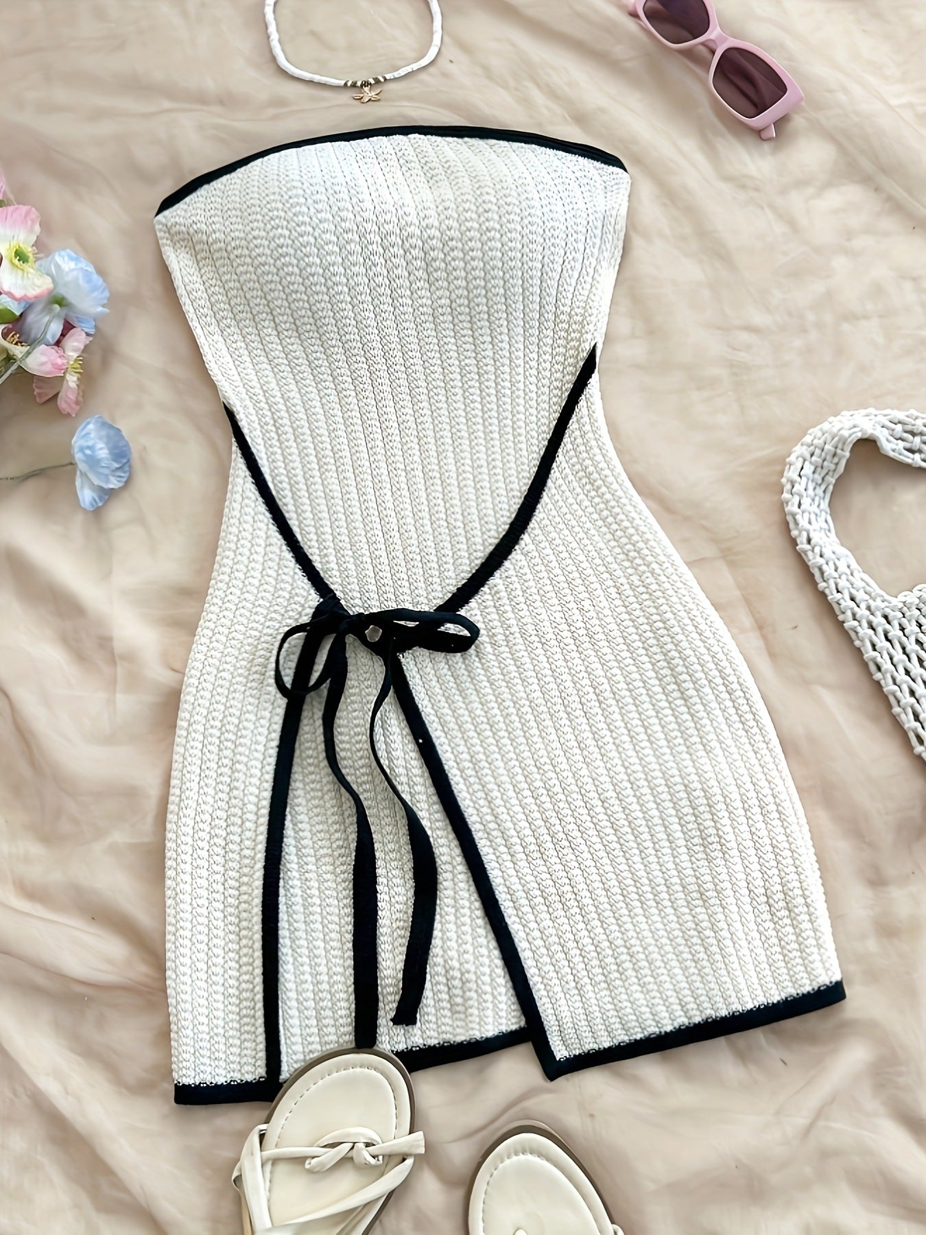 European and American cross-border new women's spring and summer women's temperament slim bandeau knitted dress