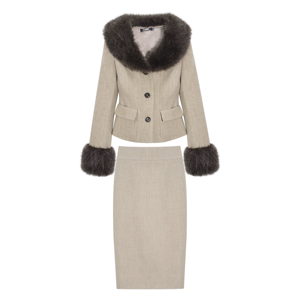 BLAZER & KJOL SET MED PÄLS