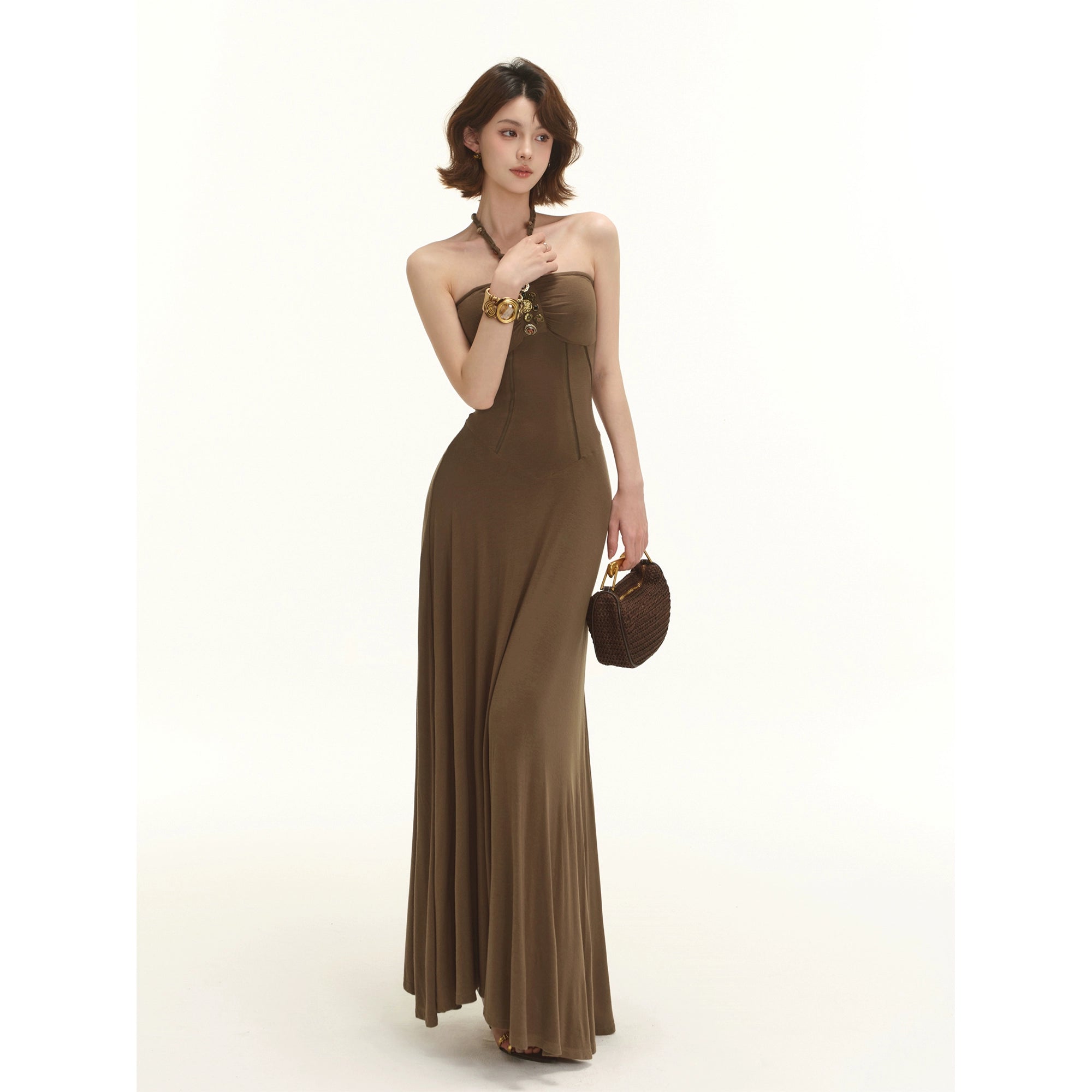 BANDEAU-MAXIKLÄNNING MED HALTERNECKBAND