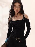 OFF SHOULDER TRÖJA MED LÄDERREMMAR