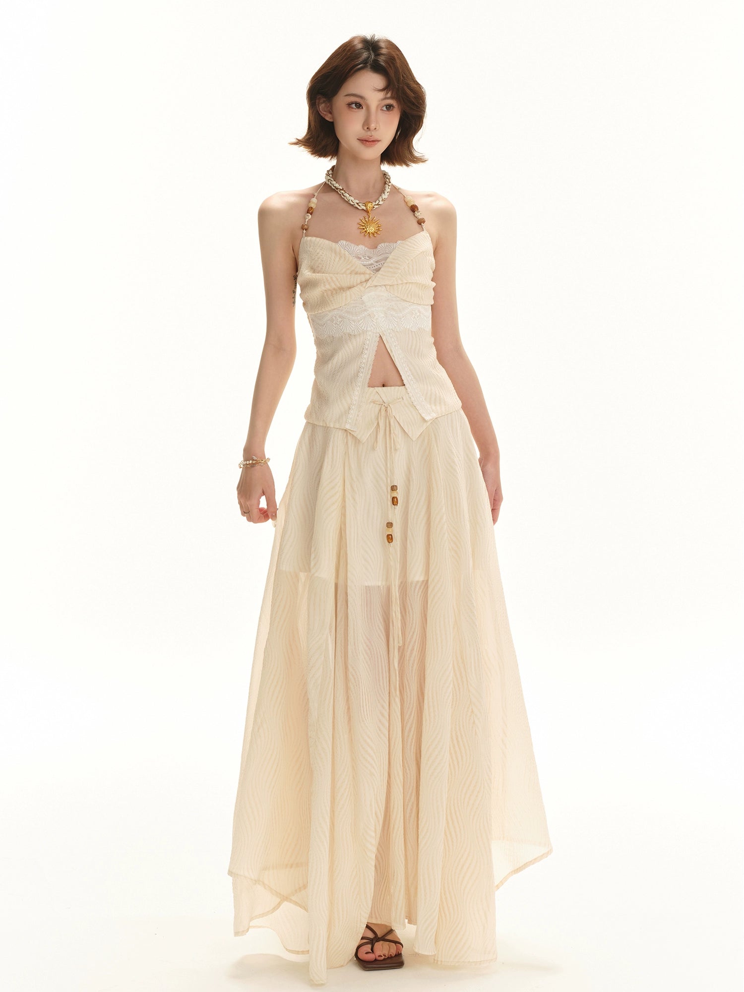 PÄRLBRODERAD HALTER-BANDEAU SET KJOL & TOPP