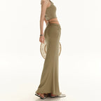 STRETCHIG DRAPERAD GRÖN TVÅDELAT SET KJOL & TOPP