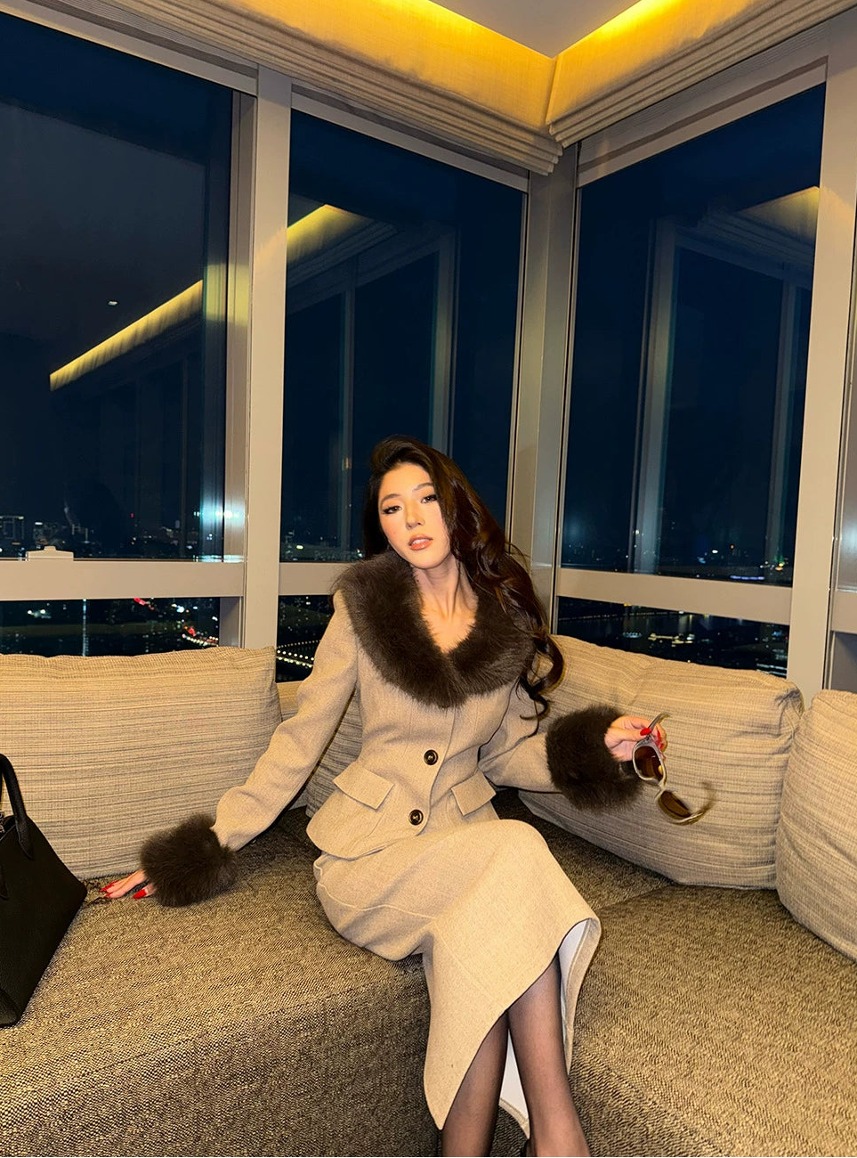 BLAZER & KJOL SET MED PÄLS