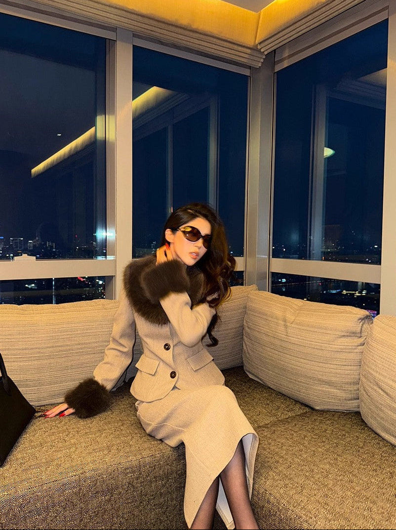 BLAZER & KJOL SET MED PÄLS