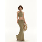 STRETCHIG DRAPERAD GRÖN TVÅDELAT SET KJOL & TOPP