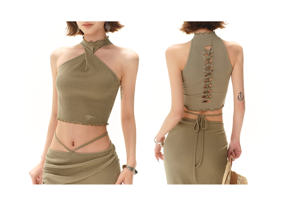 STRETCHIG DRAPERAD GRÖN TVÅDELAT SET KJOL & TOPP