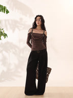 OFF SHOULDER TRÖJA MED LÄDERREMMAR