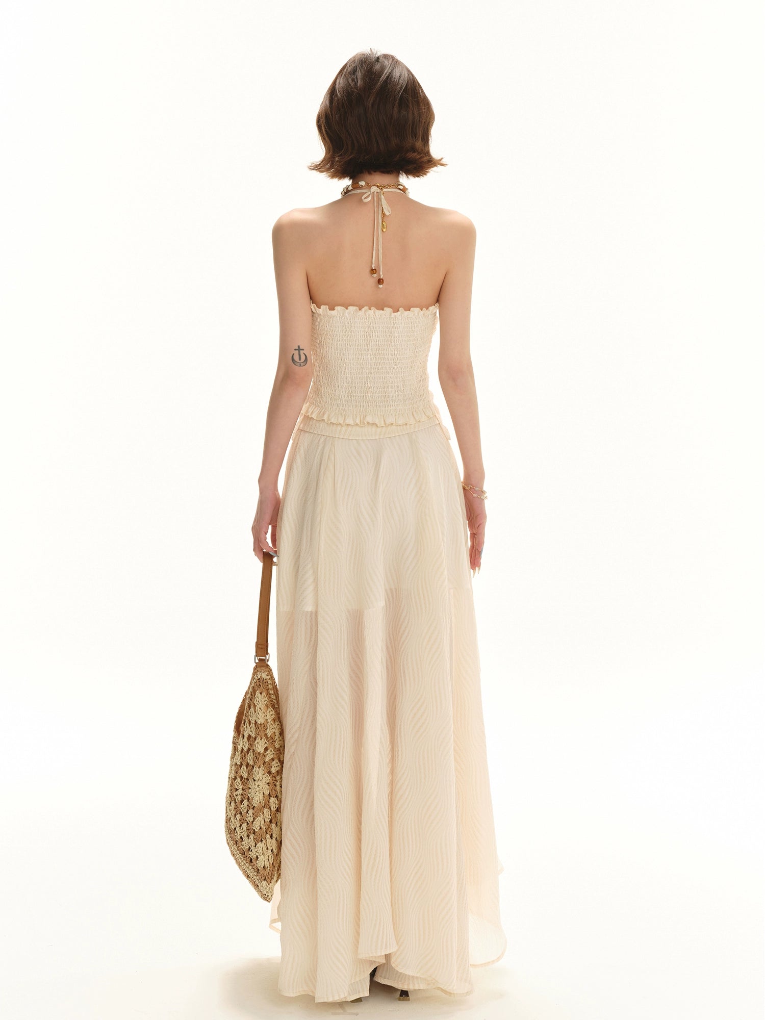 PÄRLBRODERAD HALTER-BANDEAU SET KJOL & TOPP