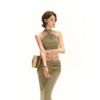 STRETCHIG DRAPERAD GRÖN TVÅDELAT SET KJOL & TOPP