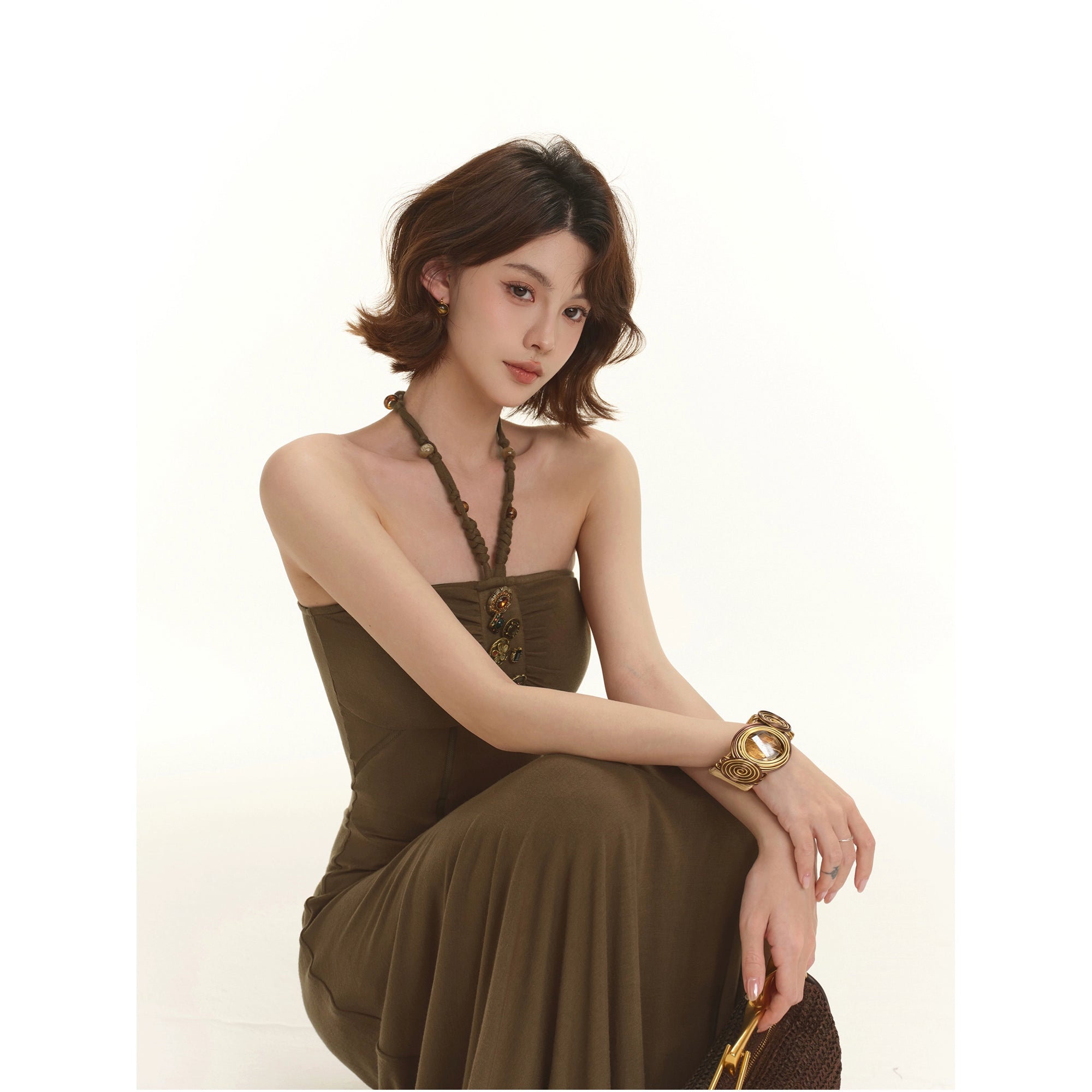 BANDEAU-MAXIKLÄNNING MED HALTERNECKBAND