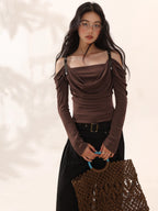 OFF SHOULDER TRÖJA MED LÄDERREMMAR