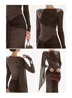 OMLOTT DRAPERAT BRUNT SET KJOL & TOPP