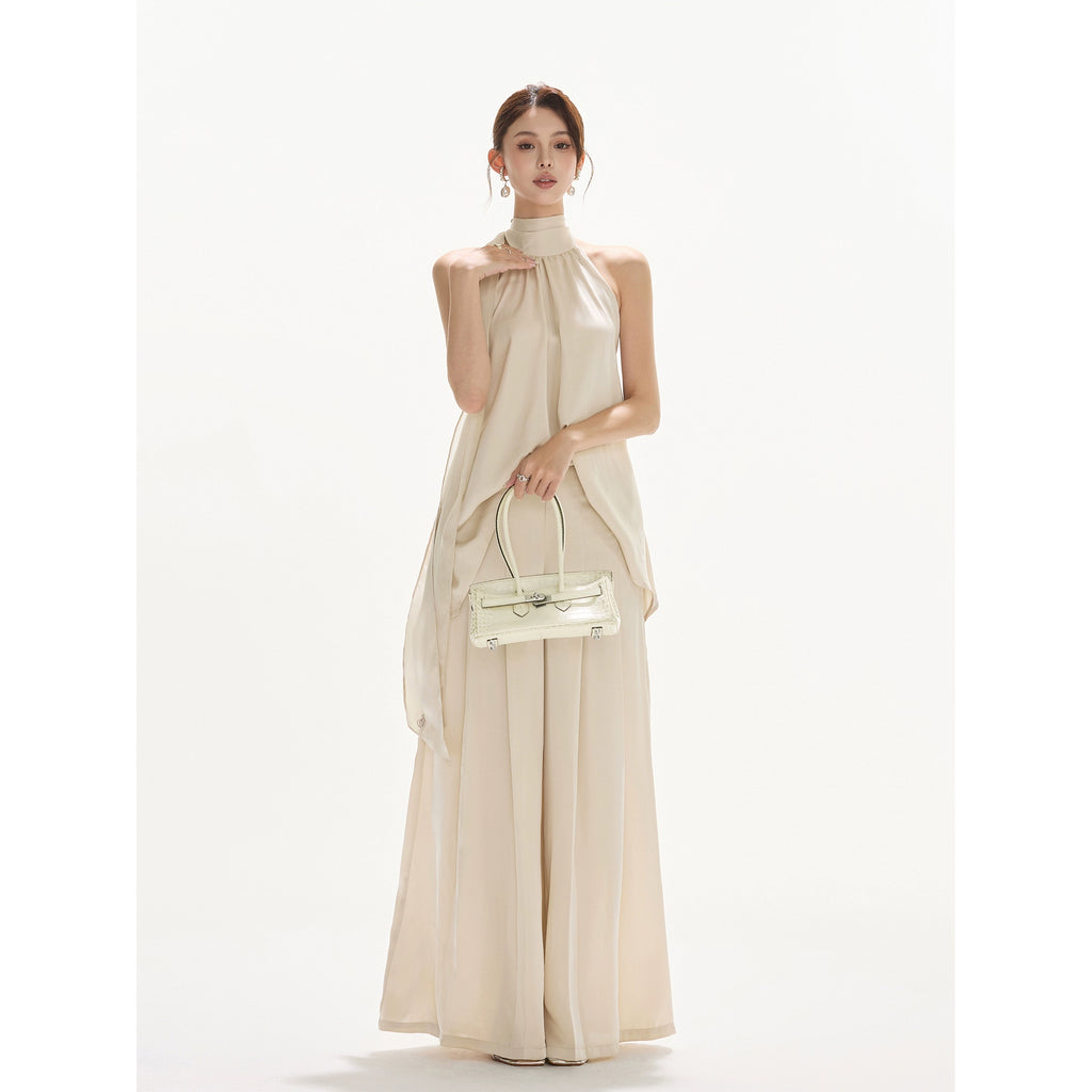 CHAMPANGE-VIT OLD MONEY TVÅDELAT SET BYXOR & TOPP