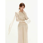 OMLOTT DRAPERAT BEIGE SET KJOL & TOPP