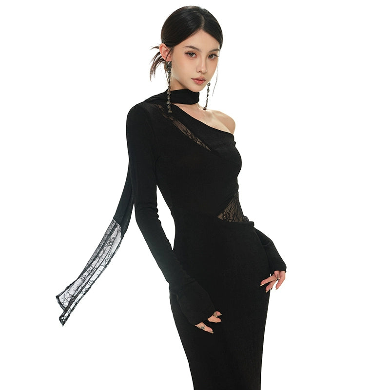 ONE SHOULDER-KLÄNNING MED SPETS