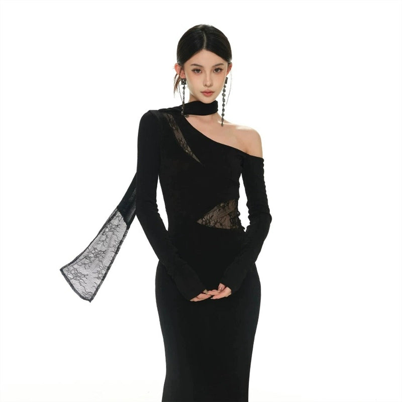 ONE SHOULDER-KLÄNNING MED SPETS