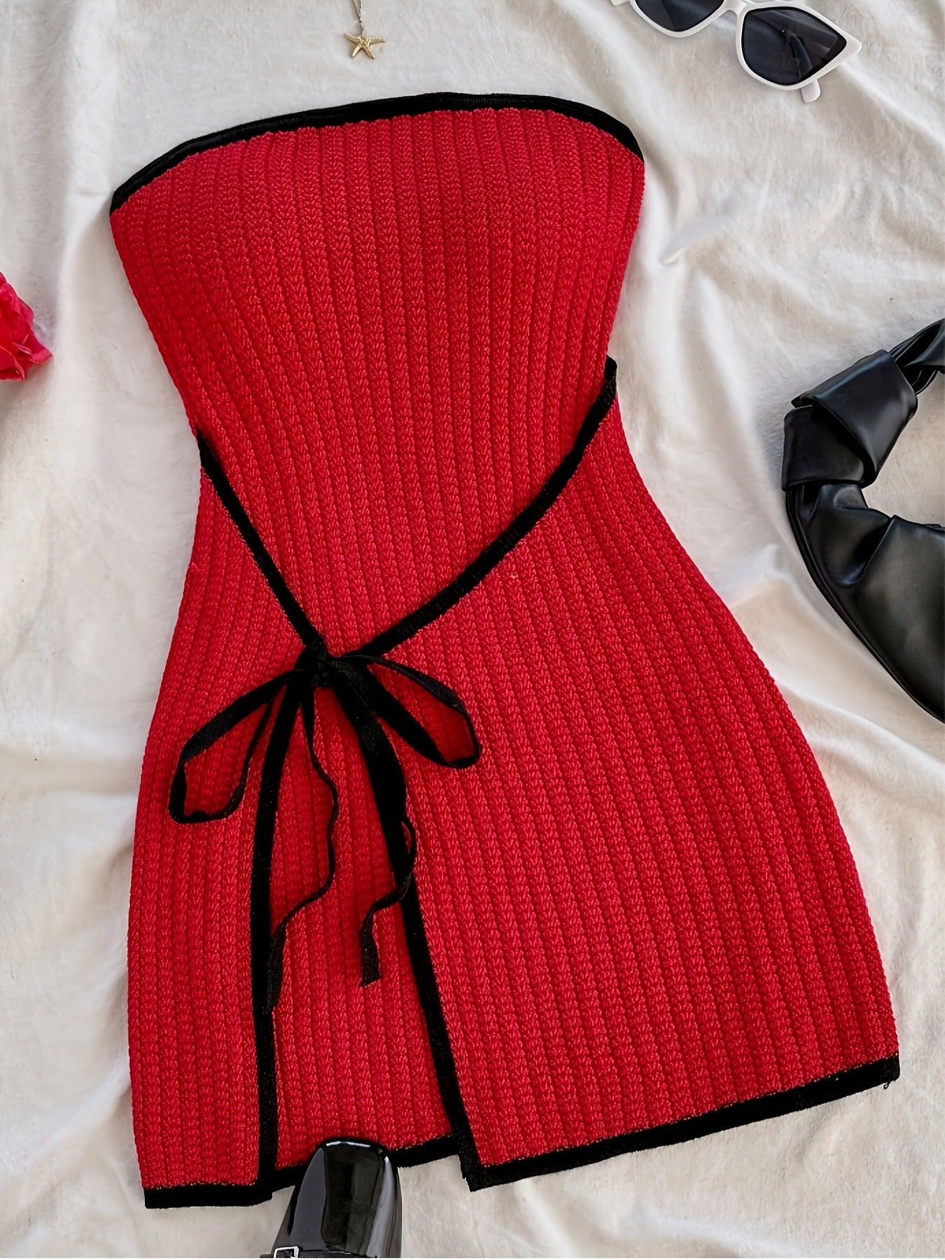 European and American cross-border new women's spring and summer women's temperament slim bandeau knitted dress