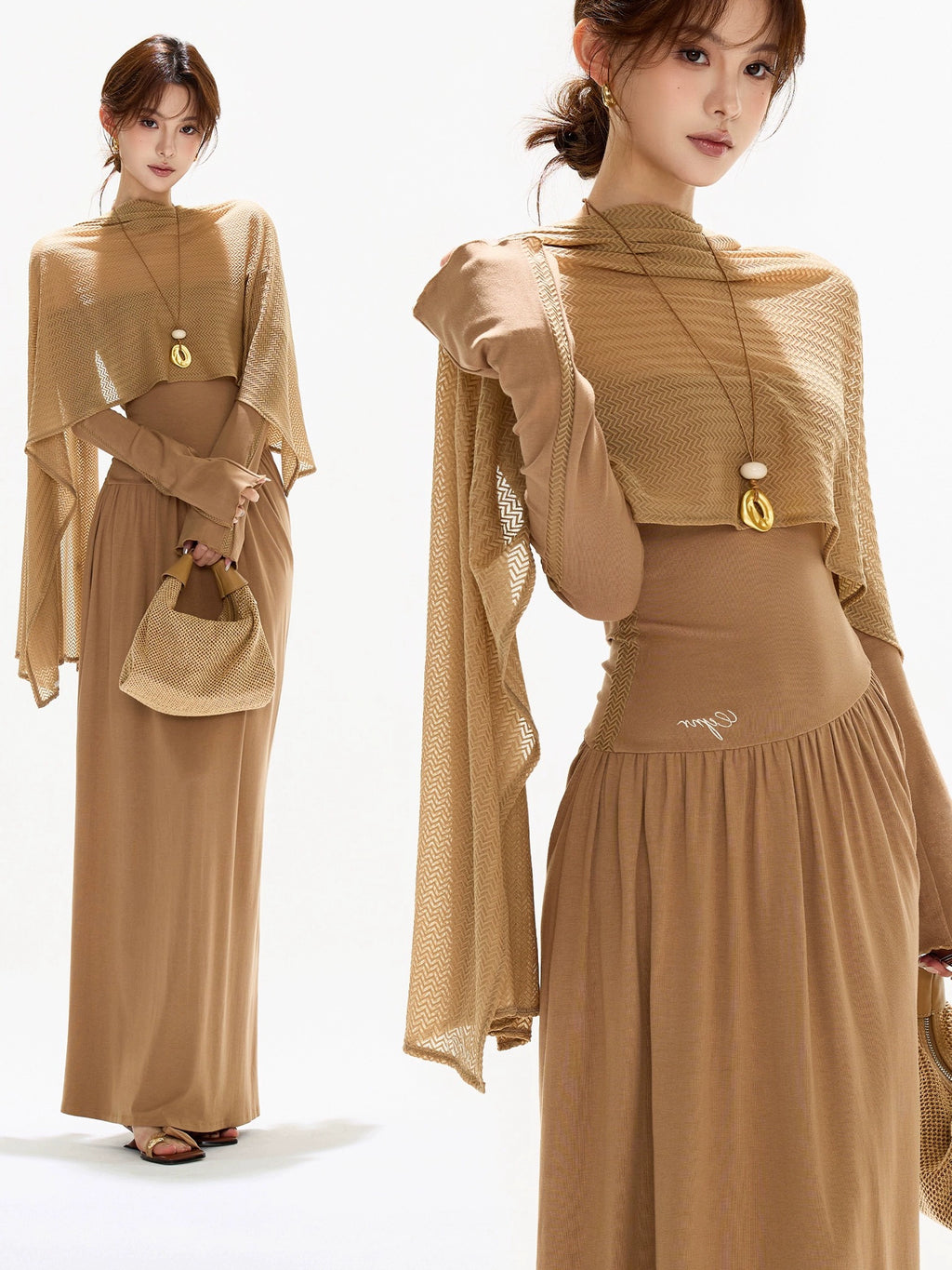 LUFTIG DRAPERERAD KLÄNNING MED SJAL